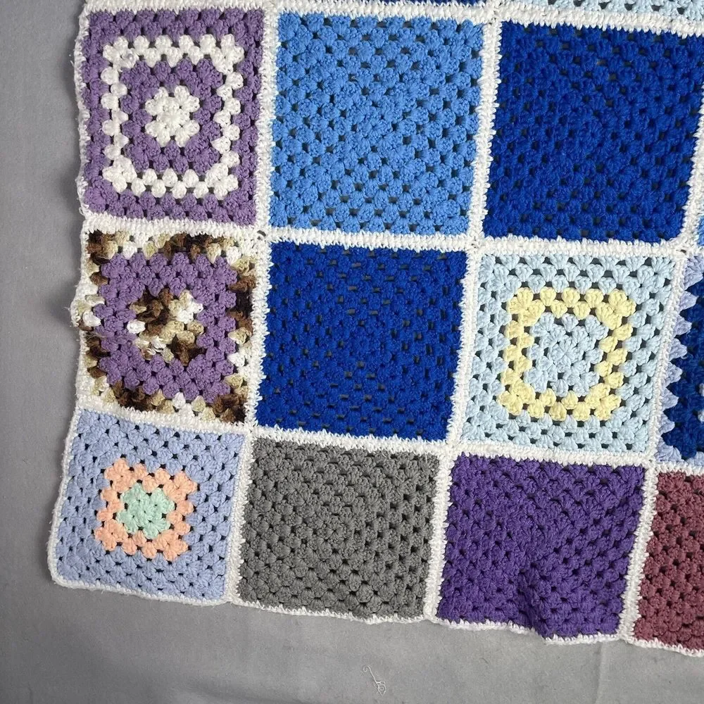 Grandma Squares‎ Afghan Lap Blanket App 48X48 Vintage Handmade Crochet knit